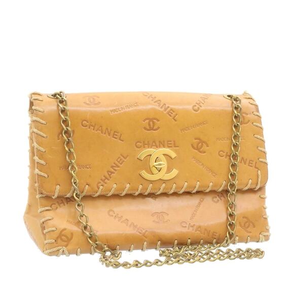 CHANEL Raffia Chain Flap Shoulder Bag Leather Beige CC - Picture 1 of 16